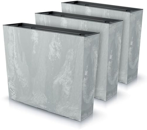 IMJ-Global Lot de 3 pots à fleurs rectangulaires Urbi Square Case Beton Effect en plastique 58 x 18 x 49,8 cm pour intérieur extérieur gris clair 44 litres design moderne
