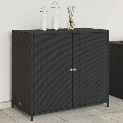 ShGaxin Gartenschrank Schwarz 83x45x76 cm Poly Rattan, Geräteschuppen, Gerätehaus, Wetterfest, Outdoor Schrank, Gartenhausschränke, Terrassenschrank - 365543