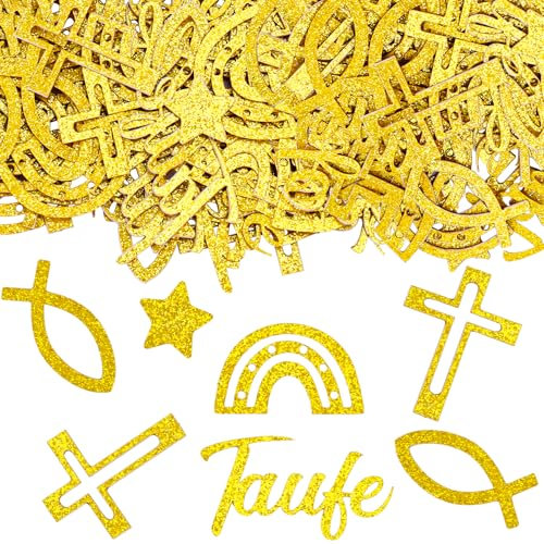 ALEGRE® Streudeko Taufe Deko Konfetti, 100 Stück Tischdeko Taufe Junge Mädchen, Kommunion Deko Konfetti, Tischdeko Kommunion, Fisch Deko Confetti für Babyparty Taufe Babyshower Kommunion Konfirmation