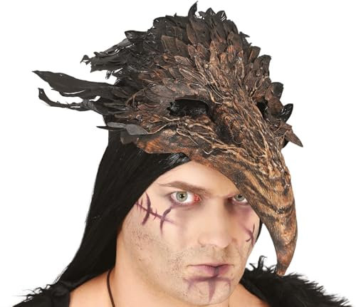 Raubvogel Maske mit Federn Braun Schnabelmaske Vogelmaske Halloween Krähe Rabe Vogel Commedia dell'arte Pestmaske