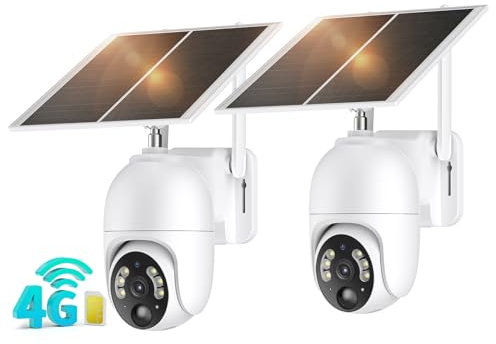 PESAIR 4G LTE Caméra de Surveillance 2-Pièces Solaire avec Carte Sim Extérieur, 2K HD Caméra avec Panneau Solaire NO Wi-FI, Vision Nocturne Coloré et Détection PIR, Imperméable IP66