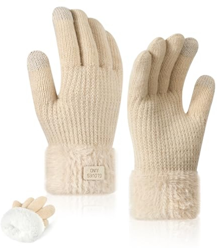 TAGVO Damen Winterhandschuhe mit Fleecefutter, Damen Thermo Elastisch Strickhandschuhe Touchscreen Handschuhe, Winddicht Kaschmir Wollhandschuhe für Skifahren Radfahren Laufen Wandern