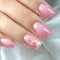 Glitter Ombre Pink French False Nails Medium Short Square, SXVME Spring Floral Press on Nails Fake Nails with Sequins Design Bling Glue on Nail Medium Cute Acrylic Stick on Nails for Women