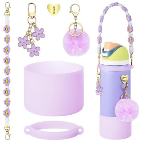 Fit for Owala boot Water Bottle the Accessory Set - Non-Slip Sleeve, Bottle Handle Strap,owala accessories Owala Travel Cup and Candy Coated -owala water bottle 24 oz,32oz, 40oz Sizes (purple, 32 oz)