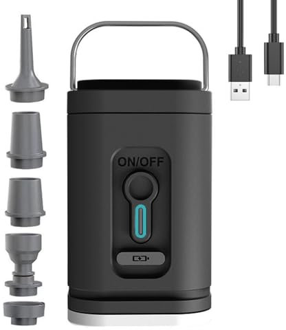 Alomejor Kabelless Luftpumpe Elektrischer Inflator mit LED -Licht 5 Düsen 1200 MAh Batterie für Luftkompressorpumpe Luftmatratze Luftbett Schwimmringe (Black)