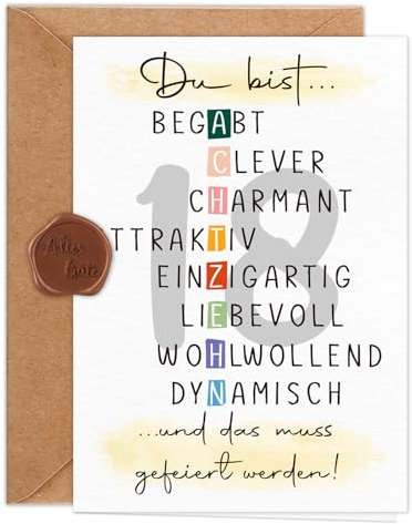Giftota Geburtstagskarte 18. Jahre Mädchen Jungen (A6 Klappkarte mit Umschlag & Wachssiegel), Schöne Geschenkkarte zum 18. Geburtstag mit besonderen Designs, Sweet 18 Grußkarten für Freunde, Kinder