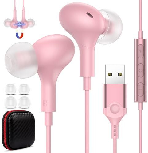 Auriculares USB con micrófono para PC portátil, auriculares USB A de 7.5 pies para computadora con control en línea, cancelación de ruido, auriculares ligeros con cable para Dell/HP Zoom School Class