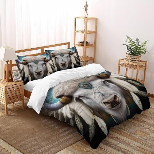 COVETRIL Yak Totem Bettbezug Set Bettwäsche Kinderbettwäsche-Set Reißverschluss Mit Kissenbezug Betten Set Niedliche Tiere Für Jungen Und Mädchen,Kinder Super King(260x220cm)
