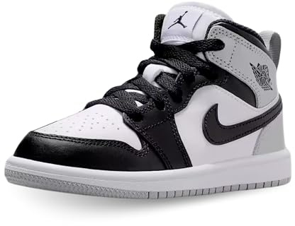 Jordan 1 Mid Little Kids' Shoes (White/Light Smoke Grey/Black) Size 2