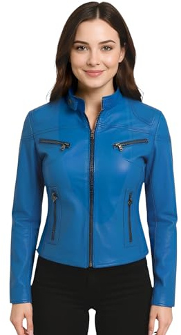 Women's Fashion Classic Real Leather Biker Slim Fit Jacket