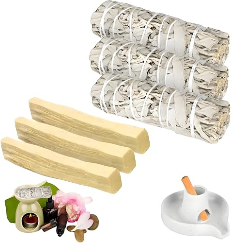 3 White Sage and 3 Palo Santo Premium Californian, 100% controlado y sostenible, elimina energías negativas, para rituales espirituales y energéticos