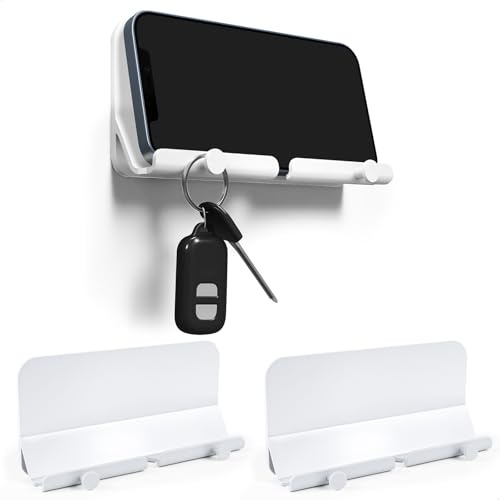 letuxaamz Schlüsselhaken, Schlüsselablage Schlüsselbrett mit Ablage Selbstklebend Wandorganizer, Weißer Wandhalter 2er Set für Flur Schlafzimmer Eingangsbereich