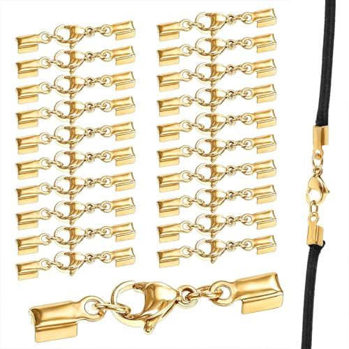 AOZUO 20-delars set med kedjelås, smyckeslås i rostfritt stål, gyllene lädersnoddslås för armband, smyckeslås för halsband, smyckestillverkning, armband, hängen