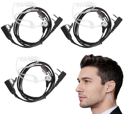 XdealCozyxc 3 Pcs Walkie Talkie Earpiece with Mic for Motorola 2 Pin RT24 RT27 RT668 RT622 RT5R eSynic Baofeng UV-5r BF-888s, Security Ear Piece for Radio