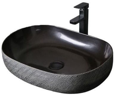 Badezimmerwaschbecken Keramik Waschbecken Schwarz Kunst Aufsatzwaschbecken Balkonwaschbecken mit Abfluss und Wasserhahn