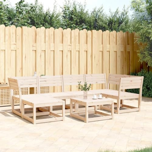 YuuSsea 6-TLG. Garten-Sofagarnitur, Massivholz Kiefer, modular, 110kg Traglast, für Terrasse, Balkon, Outdoor-Sitzgruppe, rustikal