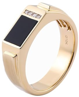 Grewod 585 Gold Ring Herren Rechteck mit Moissanite Hochzeit Trauring Echtgold Schmuck Größe 66 (21.0)