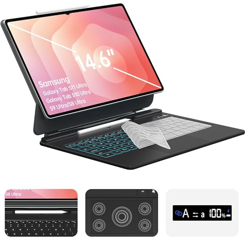 Otuoor Keyboard Case with Trackpad for Galaxy Tab S11/S10/S9/S8 Ultra 14.6 | Scissor-Switch 7-Color Backlit Keys, Floating Cantilever Stand, S Pen Slot, 135° Fold, Fits 14.6 Inch Samsung Tab