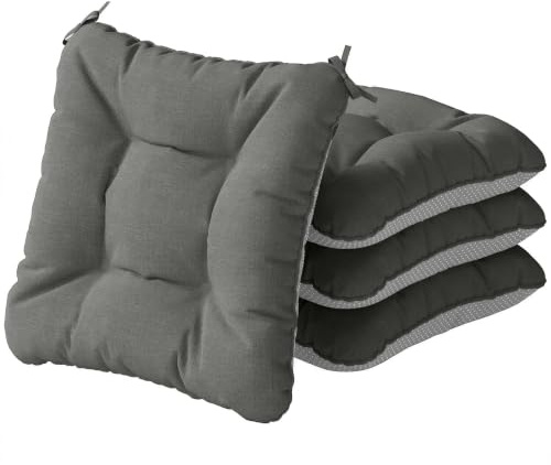 Outsunny 4er Set Sitzkissen Stuhlauflage 39,5 x 39,5 x 10 cm Dunkelgrau | Mit Bändern, Rutschfeste Outdoor Indoor Sitzauflage, Sitzpolster für Sitzsthul, Essstuhl