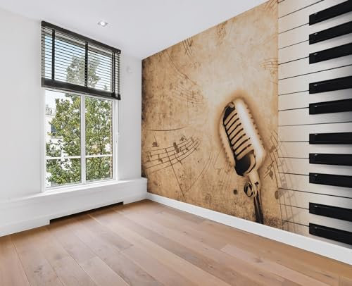 Wall Murals Online Ltd Wallpaper Piano Microphone Music Notes Wall Murals Wall Art Photo Wallpapers for Music Room Living Room & Bedroom (11007628, 2XL)