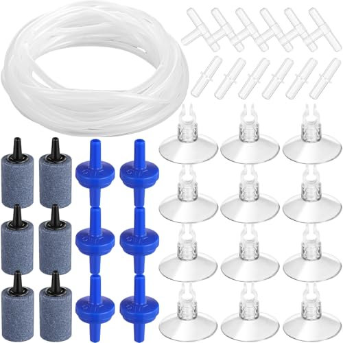6,5 Füße Standard Airline Tubing Air Luftpumpe Zubehör für Fish Tank, 2 Bubble Release Air Stones, 2 Rückschlagventile, 4 Saugnapfklammern, 2 Straight Connectors und 2 T-Steckverbinder