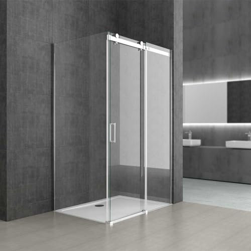 Durovin Bathrooms 1050 x 750mm Sliding Door L Shape Rectangular Frameless Shower Enclosure - 8mm Safety Clear Glass