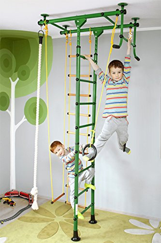 NiroSport Sprossenwand für Kinderzimmer M1 Klettergerüst Indoor für Kinder in Grün Metallsprossen Indoor Turnwand für max. Belastung bis 130 kg