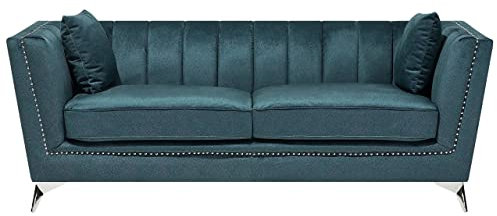 Beliani Sofa aus Samtstoff Blau-Grün 3-Sitzer modernes Wohnzimmer-Sofa Gaula