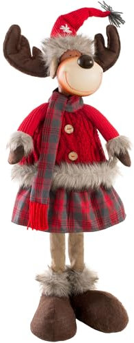 WeRChristmas Statuetta di renna natalizia in piedi, in tartan, multicolore, 60 cm