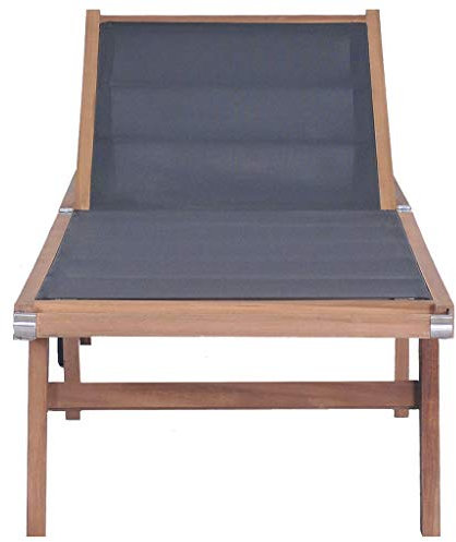 Tidyard Sonnenliege Klappbar mit Rollen Gartenliege Holz Relaxliege Liege mit Griff und 2 Rädern Liegestuhl Teak Massivholz und Textilene, 206x60x35 cm
