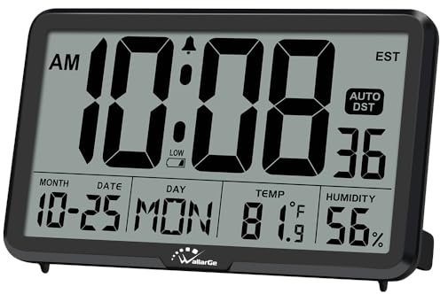 WallarGe Auto Set Digital Wall Clock Battery Operated, Auto DST