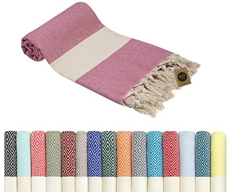 KZY LONDON Telo mare grande turco per campeggio, nuoto, bagno, palestra, picnic, asciugatura rapida, super assorbente, leggero, compatto, in cotone, per adulti, uomini, bambini (fucsia)