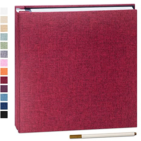 Yopih Selbstklebendes Fotoalbum aus Leinen 40 Seiten, 33x32 cm, Rot | Fotobuch zum Selbstgestalten, Für 10x15 & 13x18 Fotos, mit Metallstift, Hochzeit Baby Reise Geschenk, Schwarz
