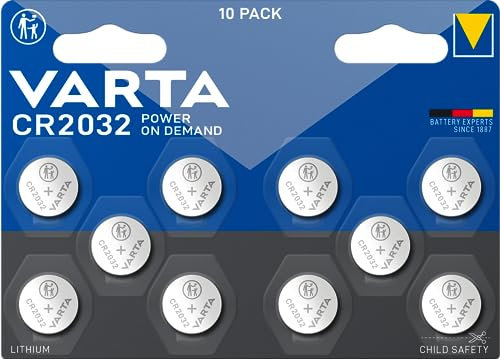 VARTA Pilas de Botón CR2032, paquete de 10, Power on Demand, Lithium, 3V, embalaje seguro para niños, para dispositivos Smart Home, llaves de coche