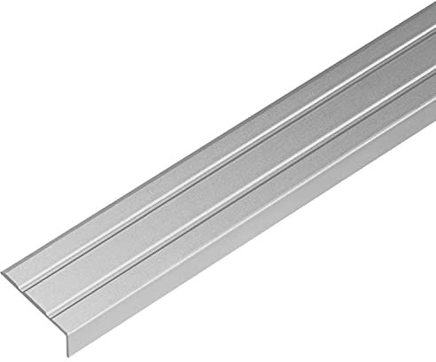 ufitec® Alu Winkelprofil 24x10 mm mit Rillen selbstklebend, Treppen Kanten & Stufen Winkel Schutzprofil (24 x 10 mm | 195 cm Länge, Silber)