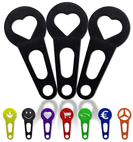OnAir 3 x Einkaufswagenlöser zum abnehmen als Schlüsselanhänger; Einkaufswagenchip sofort abziehbar 3 Stück im Set; Handmade (Schwarz, Herz)