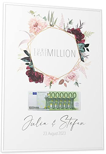 Papierschmiede® Hochzeitsgeschenke für Brautpaar, Personalisiertes Geldgeschenk Hochzeit mit Namen | A2 (42x59,4 cm) Rahmen wählbar, Verpackung für Geldgeschenke, Geschenk Bild „Eure Erste Million“