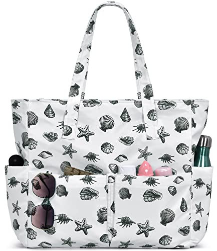 oscaurt Große Strandtasche mit 9 Taschen, wasserdichte Strandtaschen für Damen, sanddichte Sommer-Strand-Tragetasche, Urlaubs-Essentials, Einkaufstasche, Reisetasche, Handtaschen für Pool,