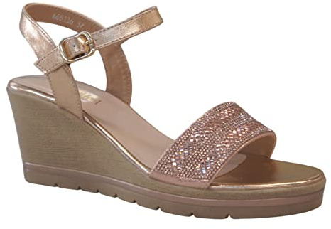 Women's Summer Fashion Wedge Sandals with Sparkling Diamante Champagne36