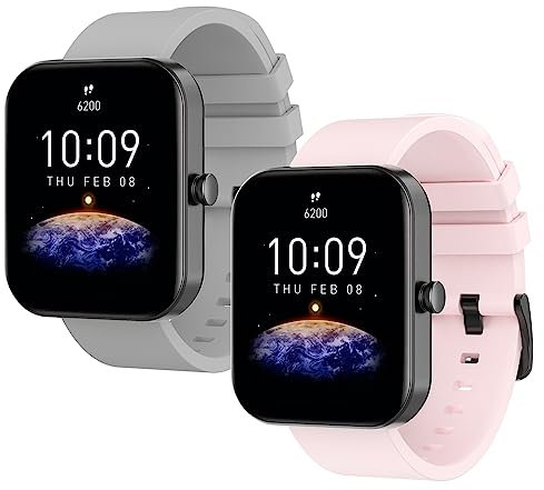 WD&CD 2 Pack 20mm Bracelet pour Amazfit GTS 2/2 Mini /2e Gris + Rose, Bracelet de Remplacment en TPU Silicone Fitness Bracelet Compatible pour Amazfit Bip/Bip Lite/Bip U