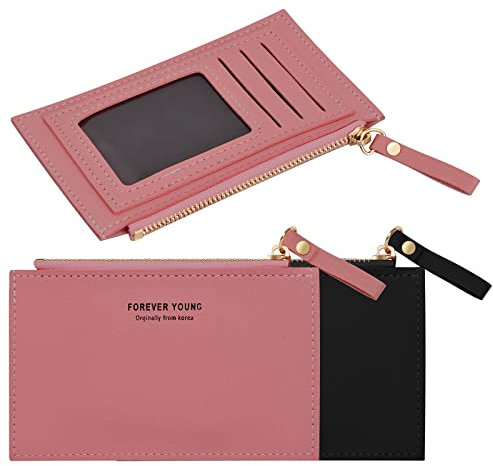 Cozlly Portefeuille Femme Petit, Porte-Monnaie en PU Cuir, Porte Carte de Crédit avec Fermeture Éclair, Mini Porte Monnaie Carte, Petit Portefeuille Portable pour Femme Homme (Rouge + Noir)