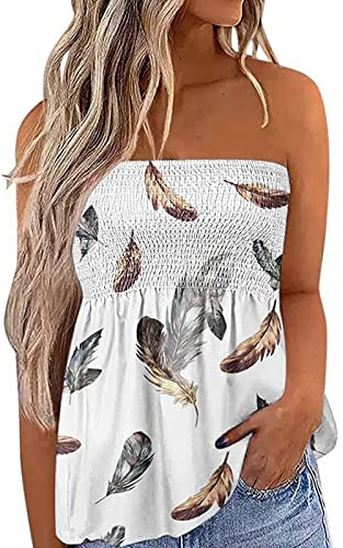 Edhomenn Women Summer Y2k Tube Tops Sleeveless Gradient Color Pleated Bandeau Loose Flowy Tank Vest Shirt
