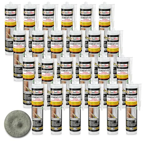 Isolbau Zement-Fix 24 x 300 ml Zementgrau Express Reperaturmörtel - Dichtungsmasse für Fugen & Risse im Innen- & Außenbereich, Kartusche