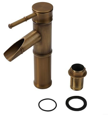 DAZZLEEX Robinet d'évier rétro pour salle de bain, robinet de lavabo en laiton antique en forme de bambou, robinet mitigeur d'évier à poignée unique (S)