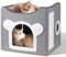FURJOY - Cama para gatos de interior (41,9 x 41,9 x 33 cm), diseño de gato grande con bola esponjosa colgante y alfombra para rascar, escondite plegable para gatos