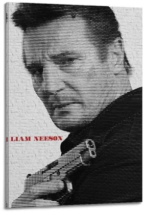 TeDe Liam Neeson Schwarz-Weiß-Wanddekoration, dekoratives Gemälde, Druck, Leinwand, Wandkunst, Wohnzimmer, Schlafzimmer, Poster, Gemälde, 60 x 90 cm, Rahmenstil