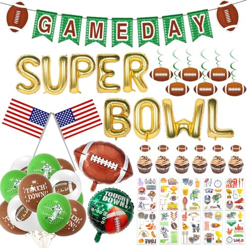 Luftballons Blau,59 stück American Football Deko-Set,Super Bowl American Football,SUPERBOWL Folien-Luftballons,GAMEDAY Girlande,3x XXL Folienluftballons usw,für Kinder Geburtstag Superbowl Sport