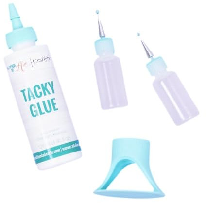 Craftelier - Adhesive Glue 120ml + Glue Stick Holder Turquoise + 2 Bottles with Extra Fine Applicator 15ml | Non-Toxic Multi-Purpose Adhesive Perfect for Scrapbooking and Crafts