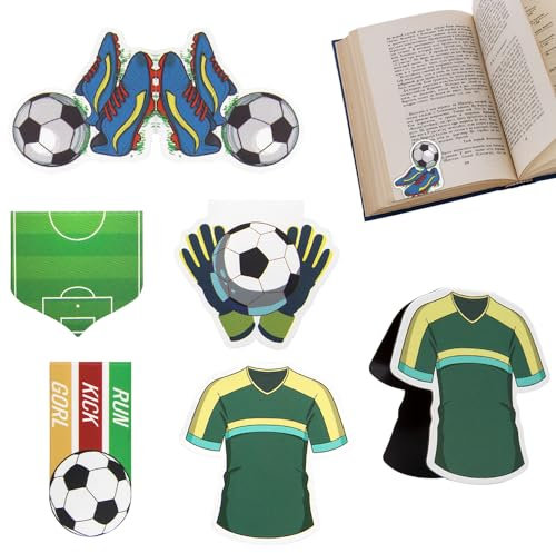 5 Stück Lesezeichen Kinder Fußball, Magnetische Lesezeichen Kleine Geschenke für Junge, Schüler, Freund, Fußballfans - Hochwertige Magnet Seite Marker Mitbringsel