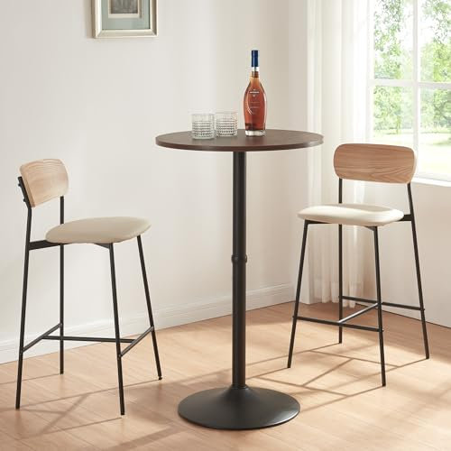 [en.casa] Mesa de Bar Bistró Vantaa con Tablero Redondo Mesa Alta con Base Redonda Acero 100 x Ø 60 cm - Efecto Nogal y Negro
